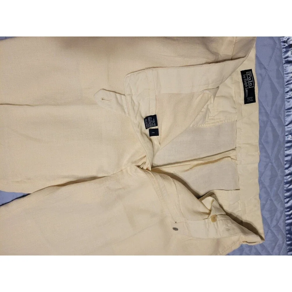 Polo Ralph Lauren Men's 100% Linen Pleated Cream Dress Pants 38x30 Vintage Y2K